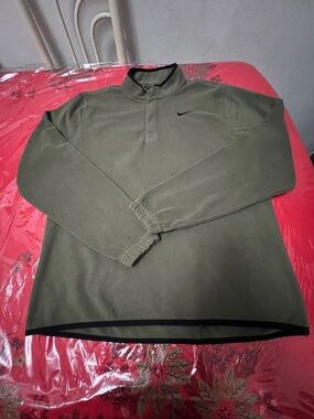 Nike Olive Green and Black Half-Zip Fleece Pullover